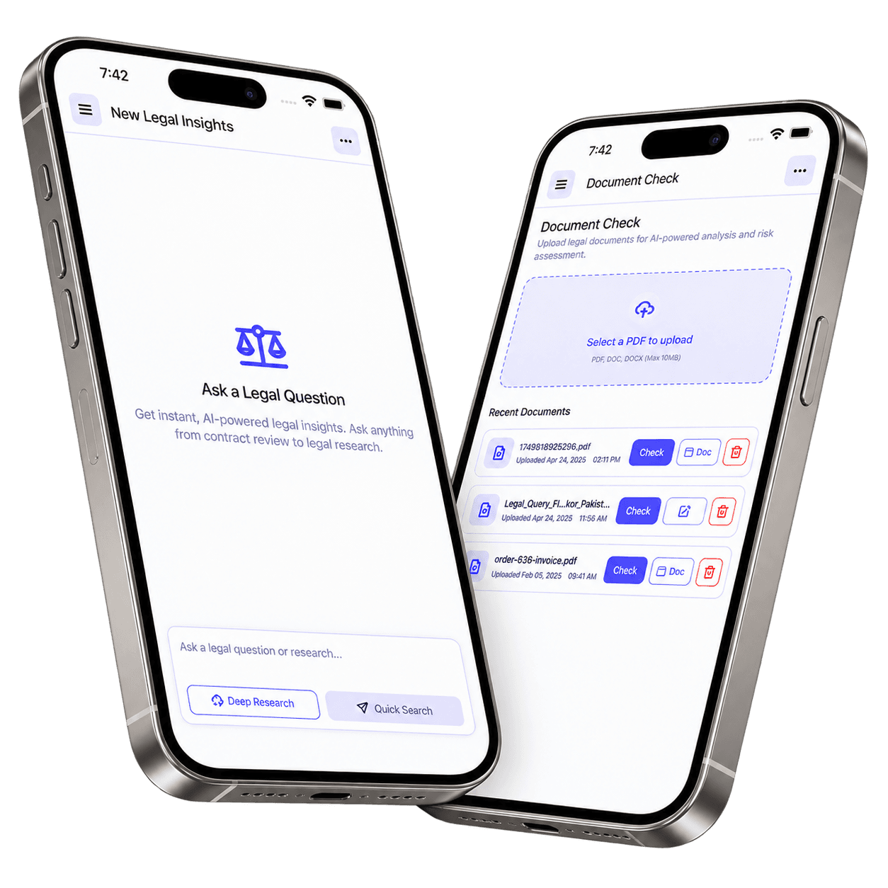 Legal & Enterprise app screens